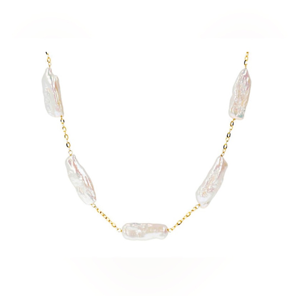 🌷HONORA 14K GOLD ELONGATED CULTURED FRESHWATER PEARL STATION NECKLACE 18”